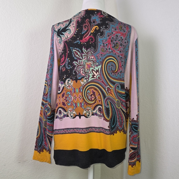 Etro Italy Paisley Print Long Sleeve Top Multicolor Wool Blend Size 40 (US 6) - Picture 4 of 11